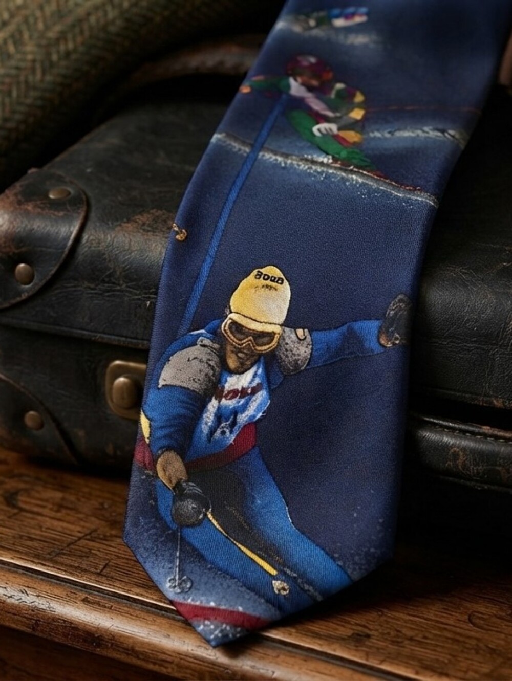 Vintage Polo Ralph Lauren Downhill Skiing Silk Tie Navy Blue Slalom Ski Racer Me